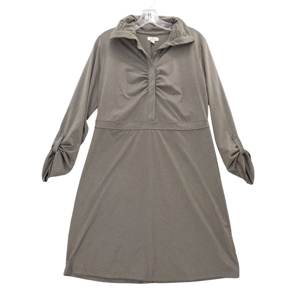 Tehama Womens Dress Long Sleeve Collared Button Up Gray‎ Sz L